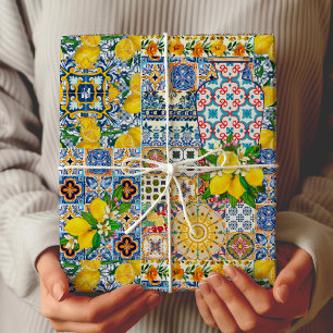 Papel De Presente Vaso de Azulejo Mediterrâneo Laranja Chic