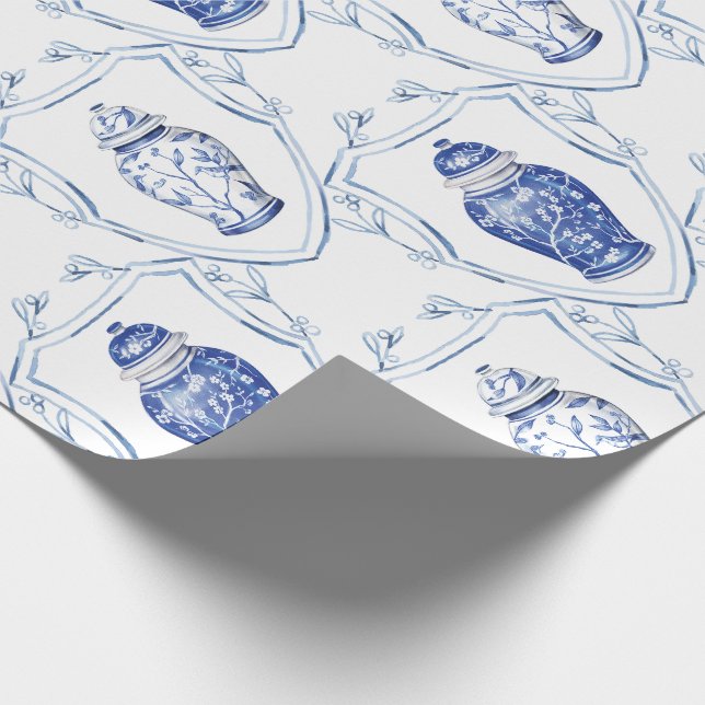 Papel De Presente Vaso de Gengibre Azul e Branco Chinoiserie (Ponta)