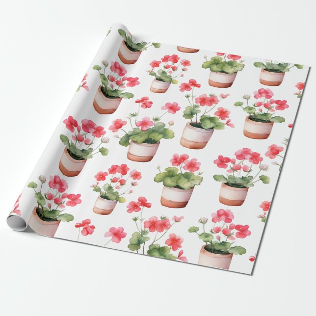 Papel De Presente Vasos de gerânio fofos (Desenrolado)