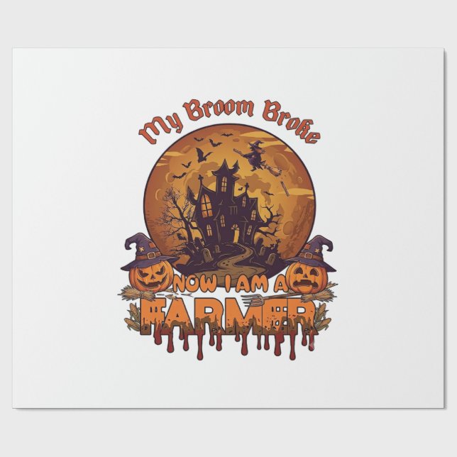 Papel De Presente Vassoura Quebrou Fazendeiro Halloween Bruxa Casa A (Aberto)