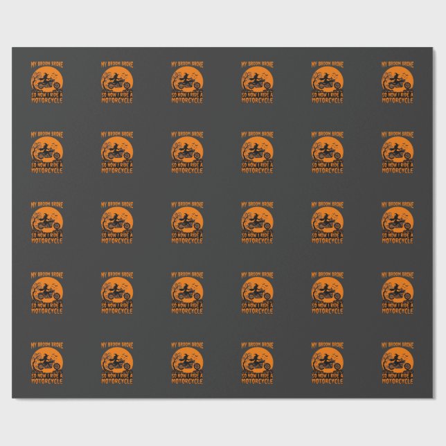 Papel De Presente Vassoura Quebrou Halloween Bruxa Motocicleta Morce (Aberto)