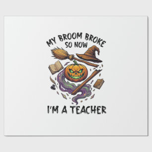 Papel De Presente Vassoura Quebrou Professor Halloween Abóbora Bruxa