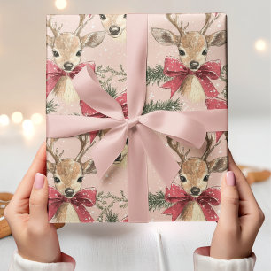 Papel De Presente Veado bonito com Arco vermelho Natal neutro