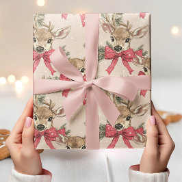 Papel De Presente Veado bonito com Arco vermelho Natal neutro