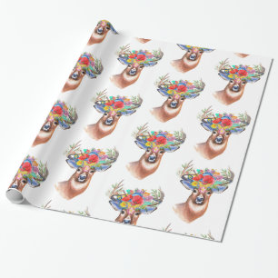Papel De Presente Veado Com Flores