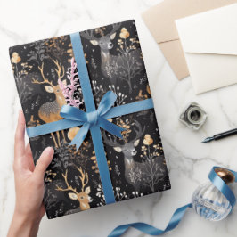 Papel De Presente Veado da Floresta Elegante com Acentos Florais