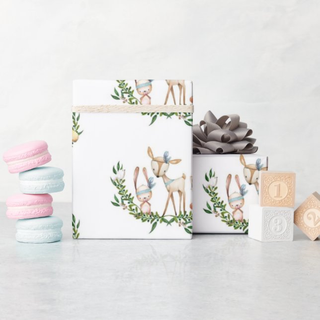 Papel De Presente Veado de aquarela (Chá de bebê)