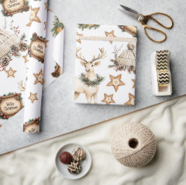Papel De Presente Veado de Natal Aconchegante Vintage