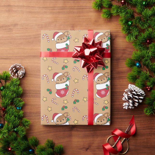 Papel De Presente Veado de Natal Neve, Animais de inverno (Presente de Natal)