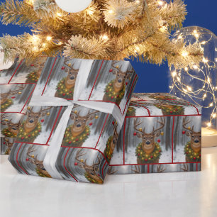 Papel De Presente Veado de Natal Usando uma Grinalda