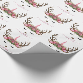 Papel De Presente Veado-de-ouro rosa de Natal elegante
