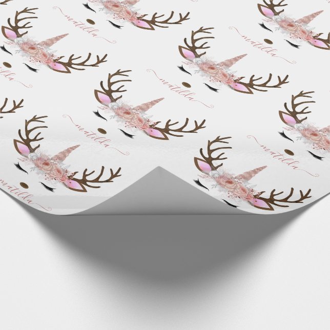 Papel De Presente Veado-de-ouro rosa de Natal elegante (Ponta)
