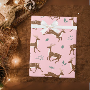 Papel De Presente Veado-de-salto rosa e folhas