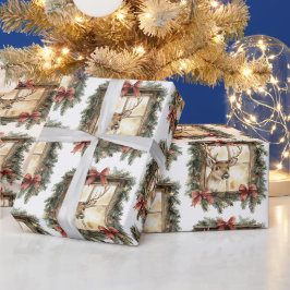 Papel De Presente Veado na Janela Arcos Vermelhos Natal