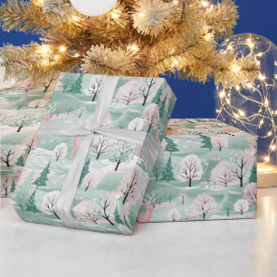 Papel De Presente Veado no Floresta Mint Green e Pink Christmas