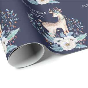 Papel De Presente Veado Personalizado e Flores de Aquarela Winter Bl