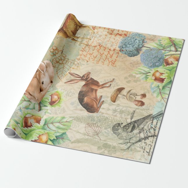 Papel De Presente Veado Selvagem de Florestas de Decoupage Woodland, (Desenrolado)