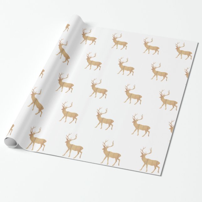 Papel De Presente Veado sobre fundo de madeira retrô (Desenrolado)