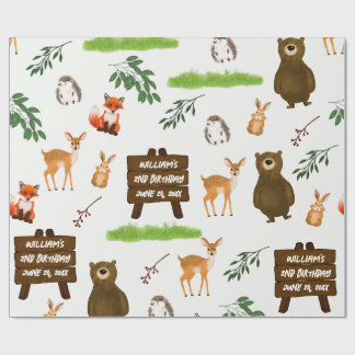 Papel De Presente Veado Urso Coelho Raposa Ouriço Aniversário