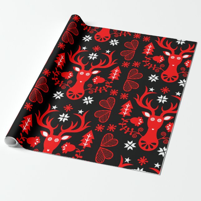 Papel De Presente Vedante de Natal Vermelho escandinavo (Desenrolado)