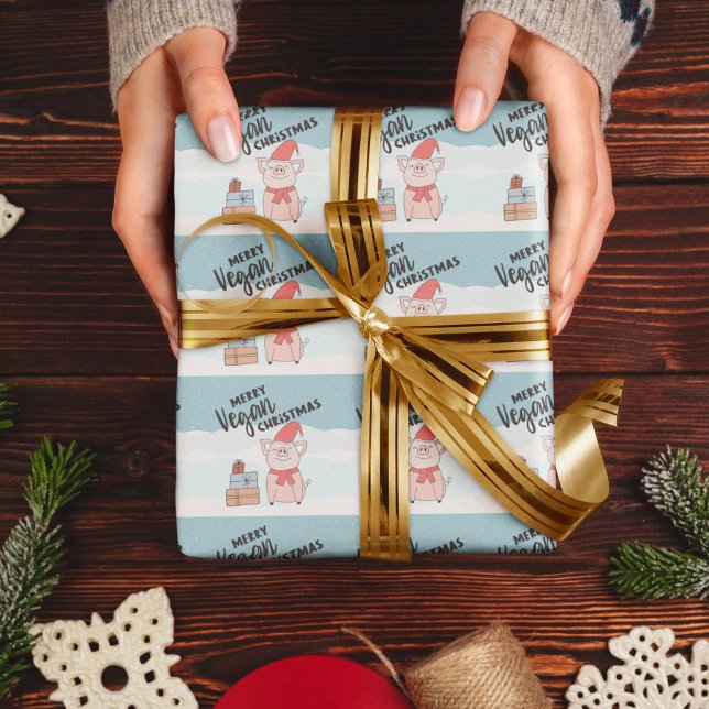 Papel De Presente Vegan Christmas com leitão de desenho animado e pr (Criador carregado)