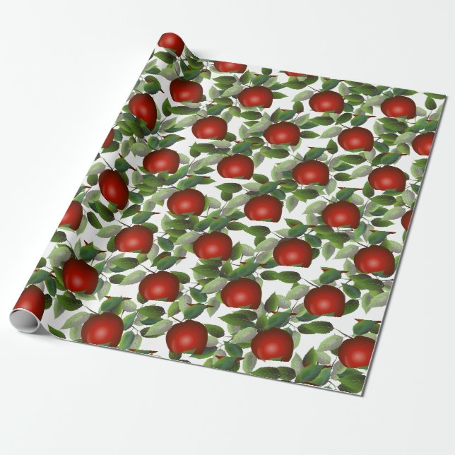 Papel De Presente Vegetação de Maçã Vermelha (Desenrolado)
