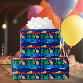 Papel De Presente Veículo de Construção de segundo aniversário Perso