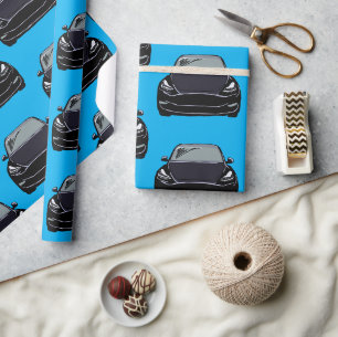 Papel De Presente Veículo elétrico a preto SUV - Fundo azul