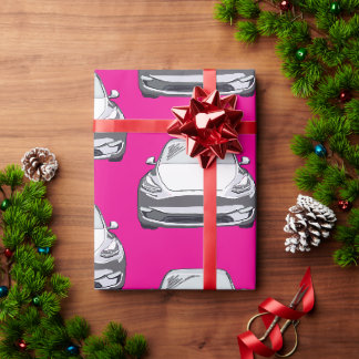 Papel De Presente Veículo Elétrico Branco SuV Carro Rosa