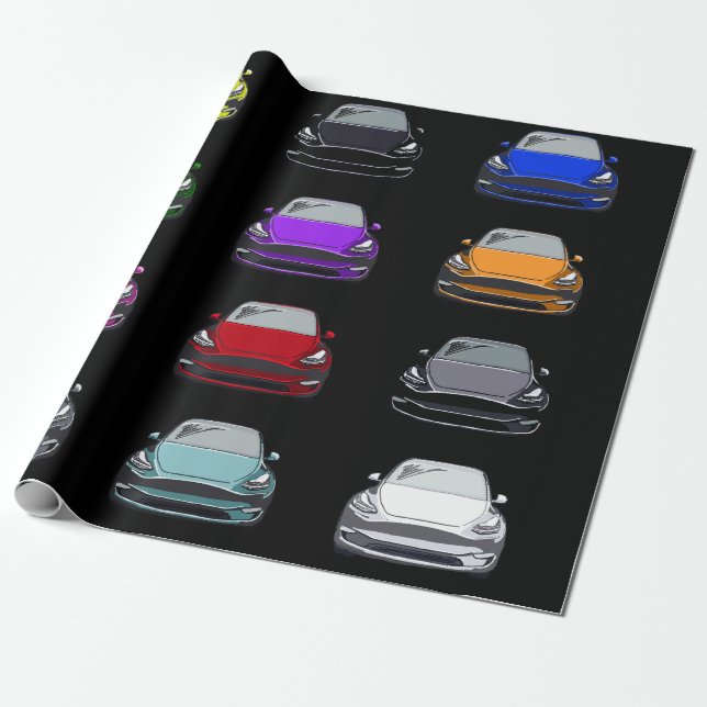 Papel De Presente Veículo elétrico multicolorido SUV Car preto (Desenrolado)
