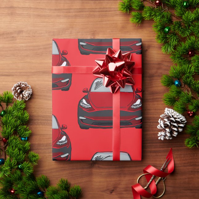 Papel De Presente Veículo elétrico vermelho SUV Carro vermelho Fundo (Presente de Natal)
