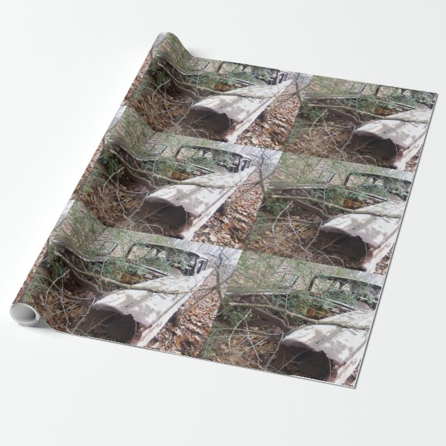 Papel De Presente Veículo Retro Derelizado Antigo (Desenrolado)