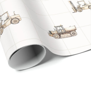 Papel De Presente Veículos de construção equipamentos pesados bege