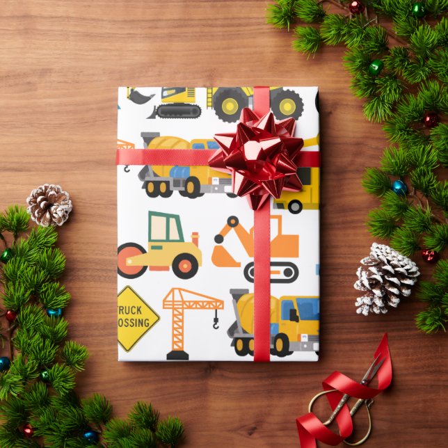 Papel De Presente Veículos Para Construção De Bulldozer Com Escavado (Presente de Natal)
