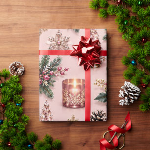 Papel De Presente Vela de Natal Rosa Bege Borgonha