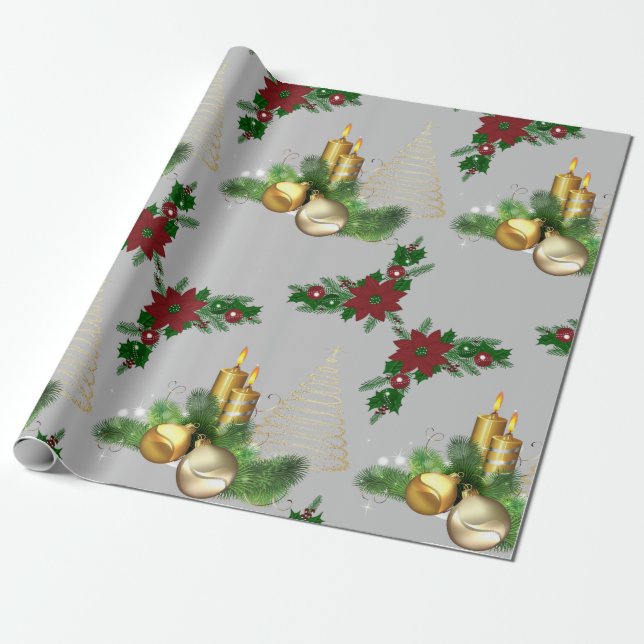 Papel De Presente Vela Dourada de papel de enrolamento de Natal (Desenrolado)
