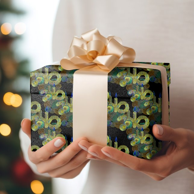 Papel De Presente Vela e ornamentos de Natal de Neon-Luz Negra (Criador carregado)