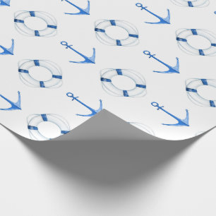 Papel De Presente Velas Âncora Azul e Argola Náutica