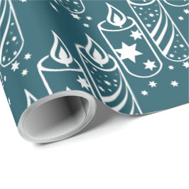 Papel De Presente Velas de Natal Azul e Branco Trendy