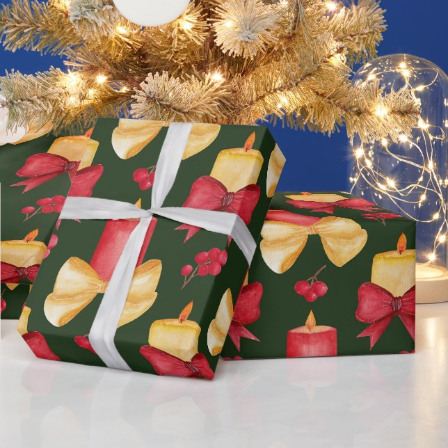 Papel De Presente Velas de Natal, Bagas e Fitas (Feriados)