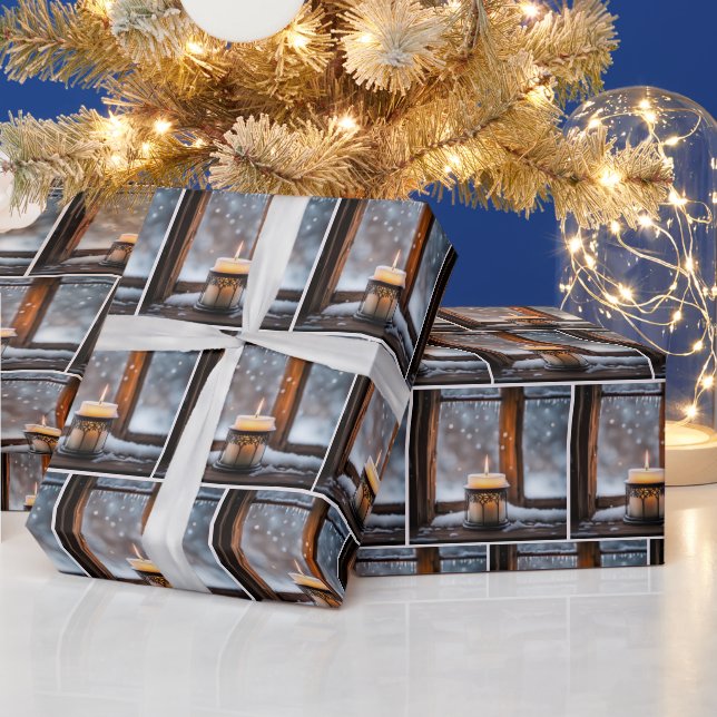 Papel De Presente Velas De Natal Brilhantes Na Neve (Feriados)