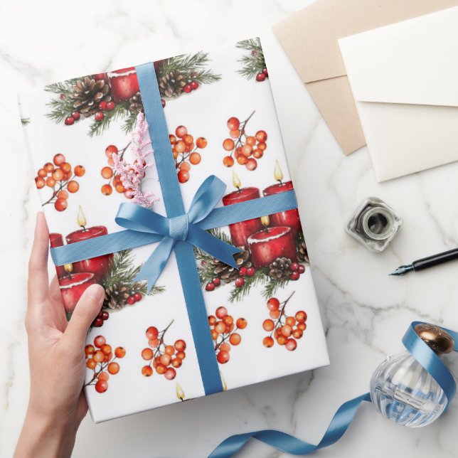 Papel De Presente Velas de Natal com Aquarela (Presentear)
