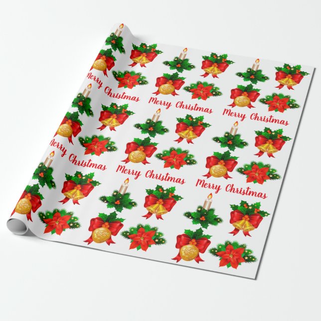 Papel De Presente Velas de Natal Flores de Fita de Fita (Desenrolado)
