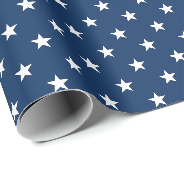 Papel De Presente Velha Glória Estrelas Azuis (escala média) (Ponta do rolo)