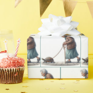 Papel De Presente Velha senhora andando uma tartaruga de estimação