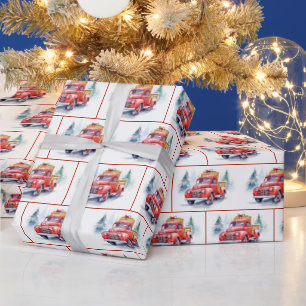 Papel De Presente Velho Caminhão Vermelho De Água Na Neve