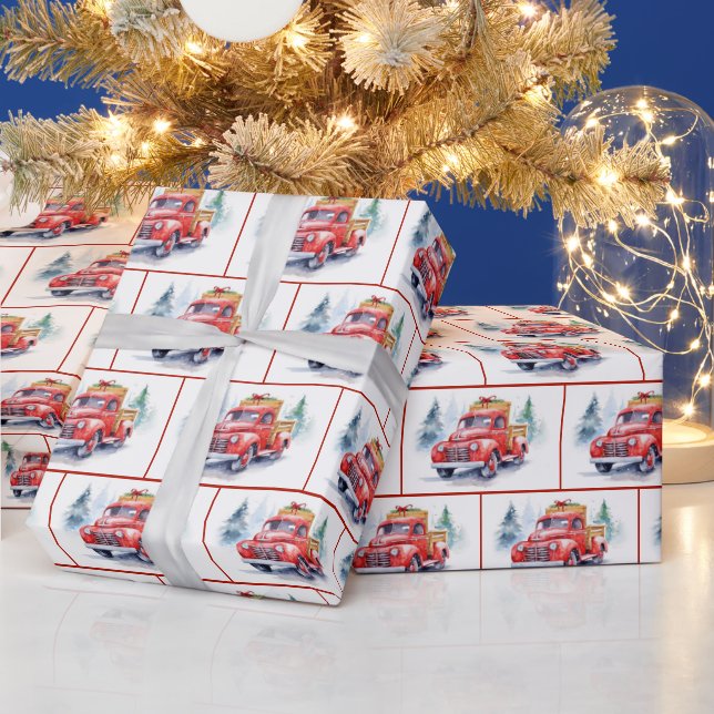 Papel De Presente Velho Caminhão Vermelho De Água Na Neve (Feriados)