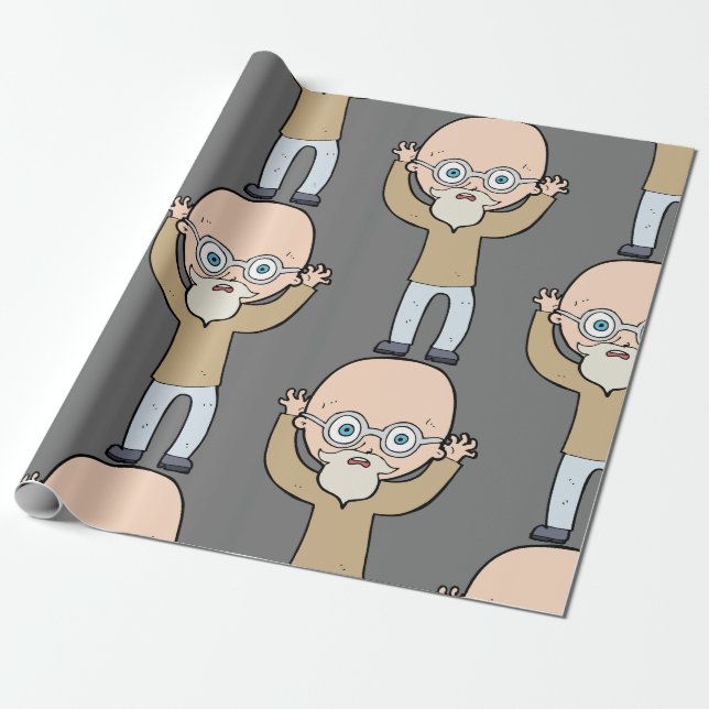 Papel De Presente Velho Careca Engraçado e Excêntrico com Barba (Desenrolado)