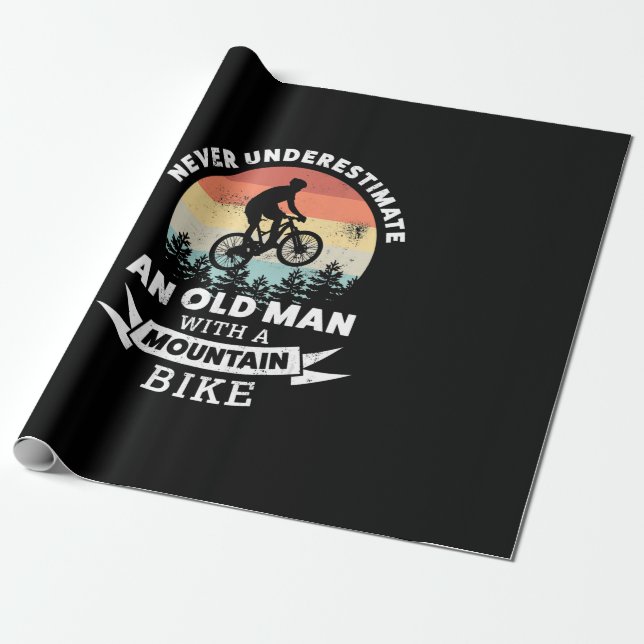 Papel De Presente velho homem com uma bicicleta de montanha mtb (Desenrolado)