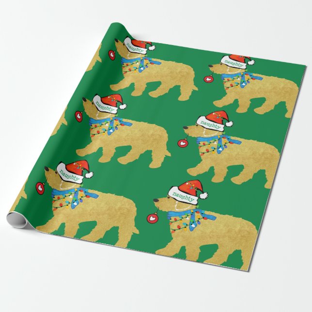 Papel De Presente Velho, mas bom Natal, Goldendoodle Verde (Desenrolado)